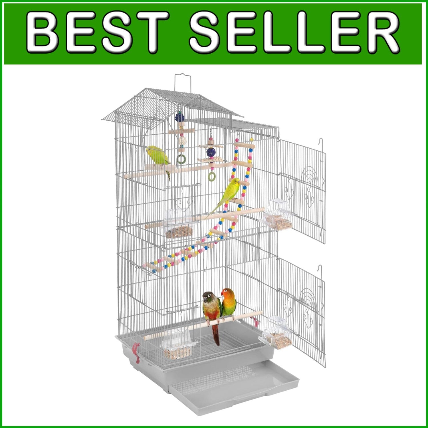 Elegant 39-Inch Bird Cage for Budgies and Finches with Simple Cleaning Features