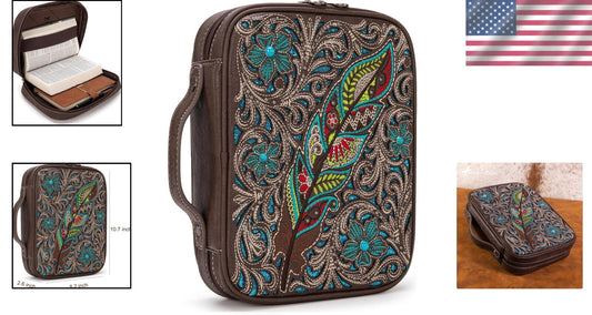 Stylish Floral Patterned Bible Cover - Protective Zipper Case in Vegan Leather