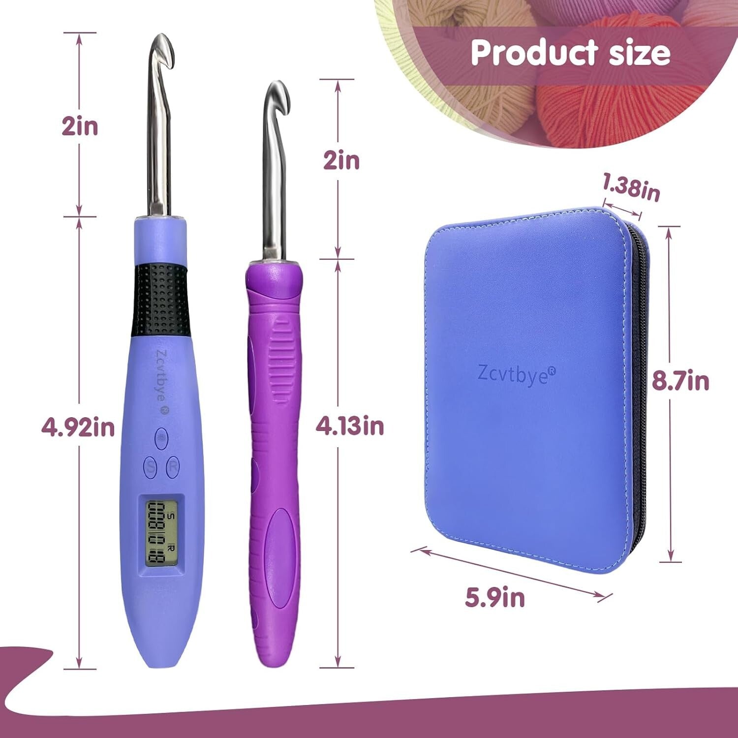 Light-Up Ergonomic Crochet Hook Set with 18 Interchangeable Sizes & Counter