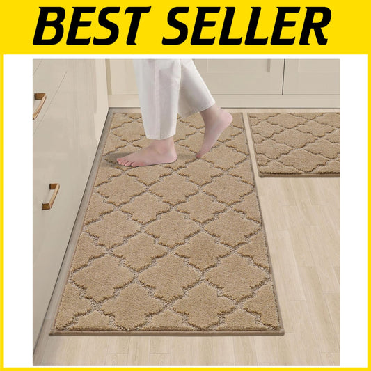Soft, High Pile Kitchen Rugs [2 PCS] - Water-Resistant & Machine Washable
