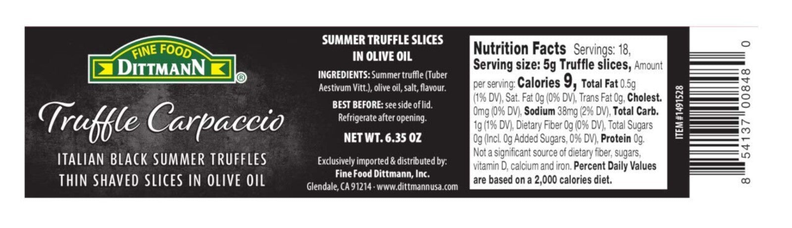 Artisanal Black Summer Truffle Carpaccio in Olive Oil - 6.35oz Culinary Gem