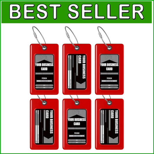 Durable 6-Pack Red Luggage Tags - Business Card Holder for Easy Identification
