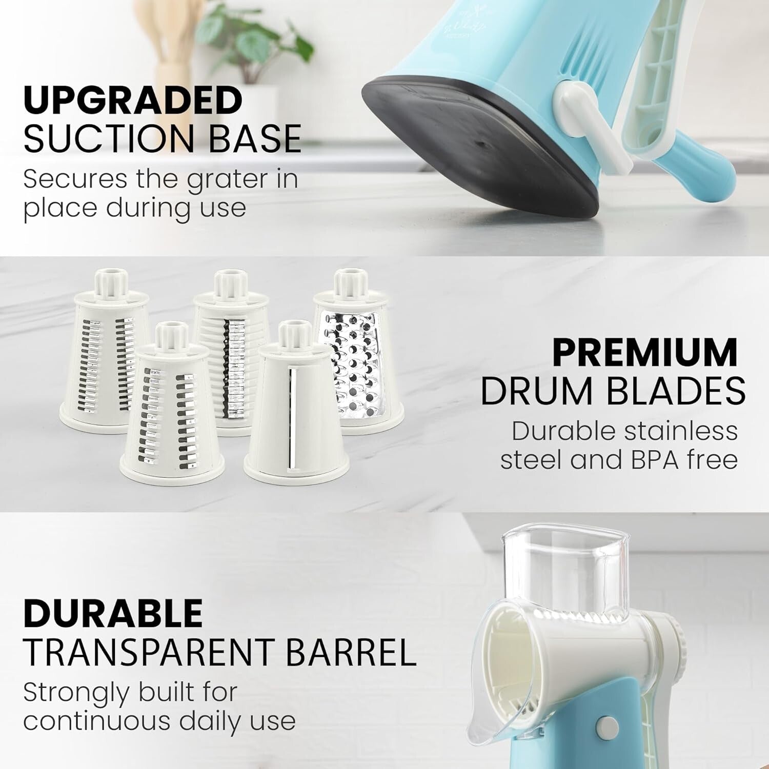 5-Blade Vegetable Chopper - Hand Crank Grater with Suction Base for Fast Prep