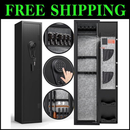 Secure 3-5 Rifle Safe with LED Lighting & Anti-Theft Features - Wall/Floor Mount
