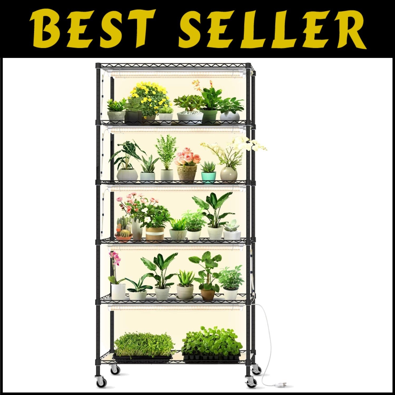 DIY Grow Shelf with 8 Full Spectrum Lights & Mobile Design for Indoor Plants