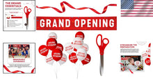Load image into Gallery viewer, Complete Ribbon Cutting Ceremony Kit with Giant Scissors &amp; Balloons - Red White