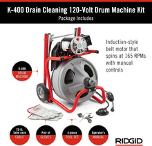 Load image into Gallery viewer, K-400 Heavy-Duty 120-Volt Drain Cleaner with Integrated Transport Cart &amp; Tools