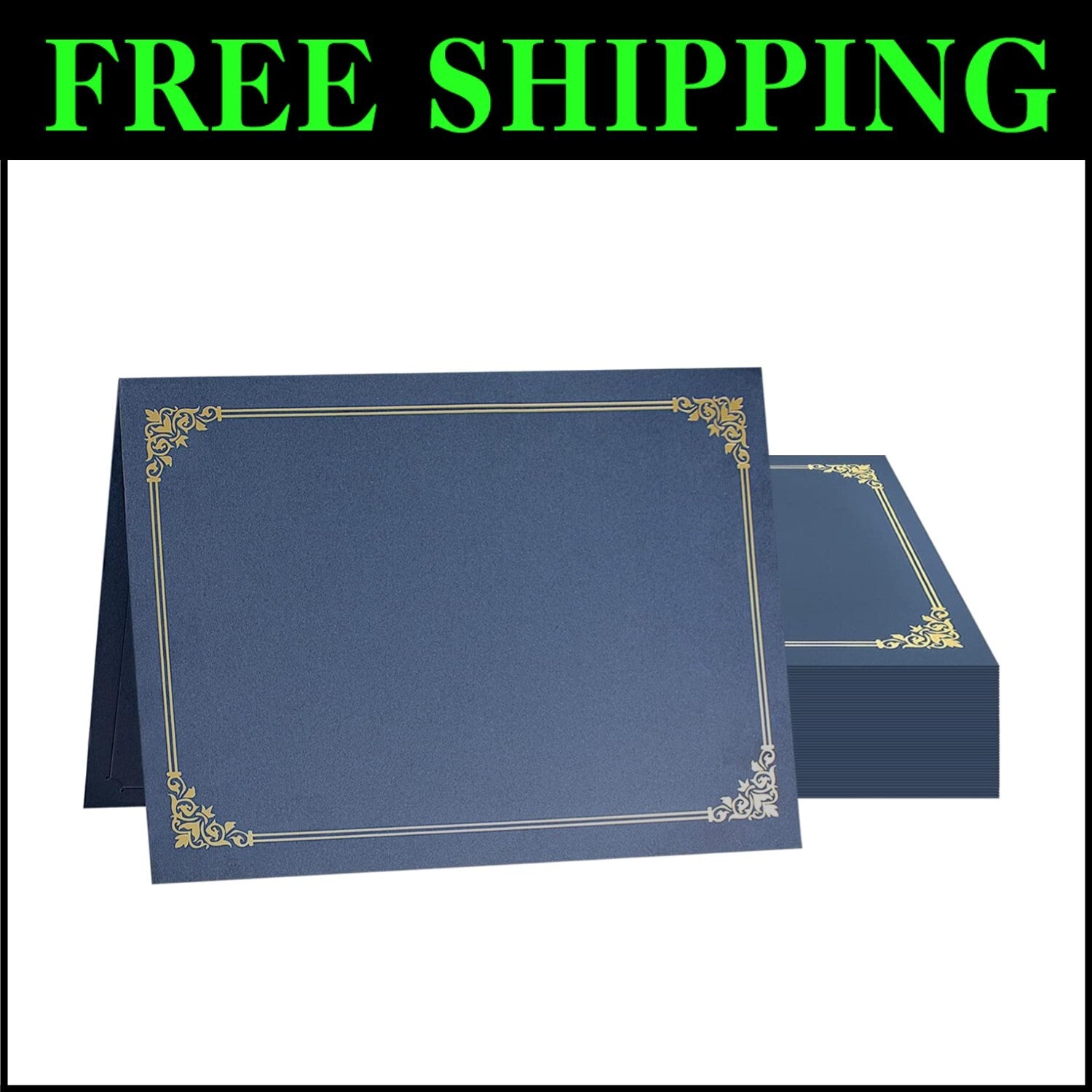 50 Pack Gold Foil Trim Certificate Covers - Navy Blue, Durable for 8.5x11 Docs