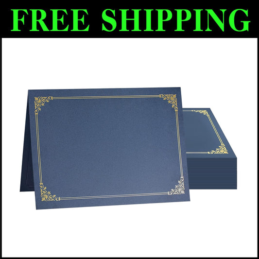 50 Pack Gold Foil Trim Certificate Covers - Navy Blue, Durable for 8.5x11 Docs