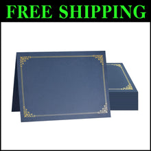 Load image into Gallery viewer, 50 Pack Gold Foil Trim Certificate Covers - Navy Blue, Durable for 8.5x11 Docs