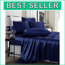 Load image into Gallery viewer, 6-Piece Navy Blue King Size Satin Sheet Set - Deep Pocket &amp; Luxurious Comfort