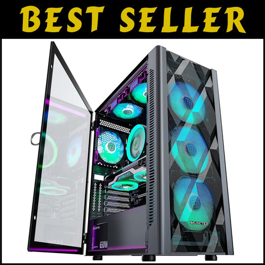 Customizable RGB-Illuminated ATX PC Case with Magnetic Tempered Glass Side Panel