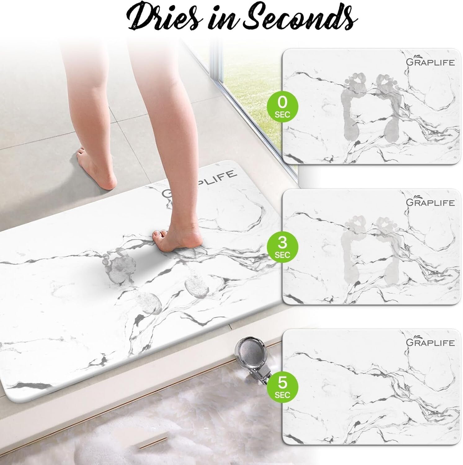 Versatile Diatomaceous Earth Shower Mat - Low Maintenance, Quick Dry 23.5x15''