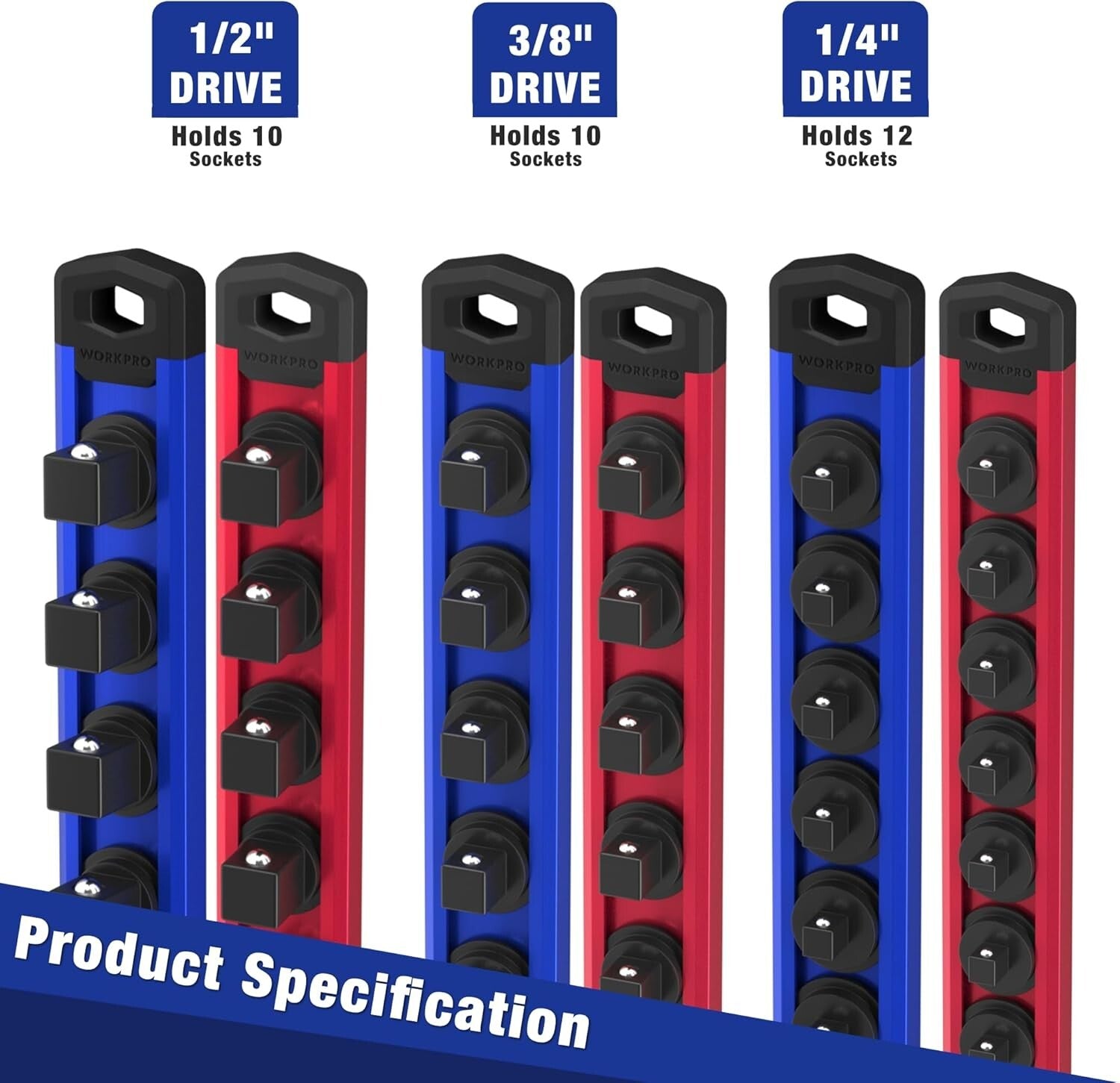 Durable 6-Piece Magnetic Socket Organizer with Easy Access Clips - 13.2 Inches