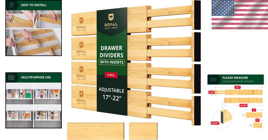 Expandable Drawer Organization Set in Bamboo - Adjustable Dividers for Max Space