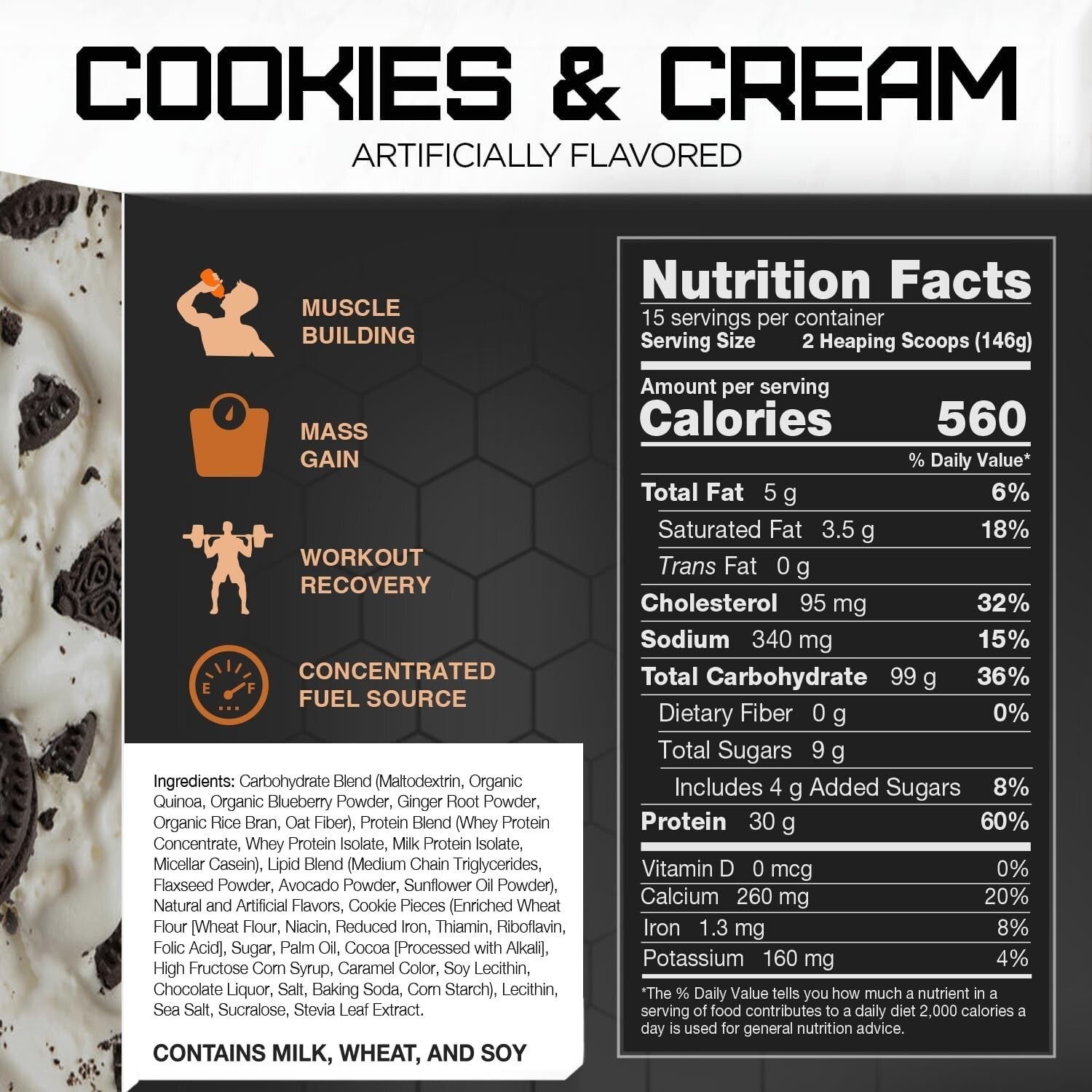 Cookies & Cream Clean Gainer - 5lbs with 30g Protein for Optimal Performance