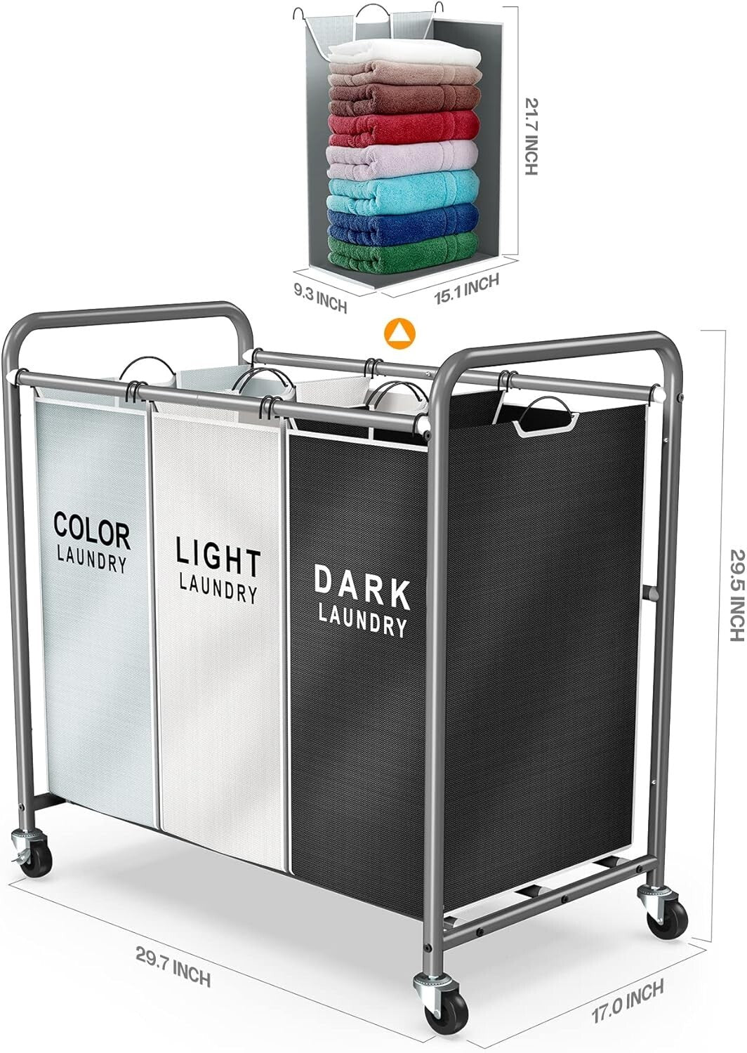 Efficient Laundry Cart with Easy-Access Bags - 3 Compartments for Sorting