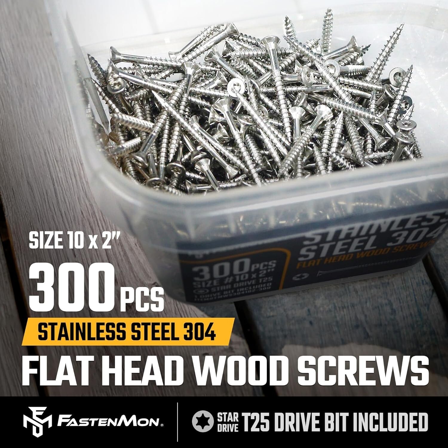 Versatile 300 PCS Stainless Steel Deck Screws - Flat Head with T25 Bit Included