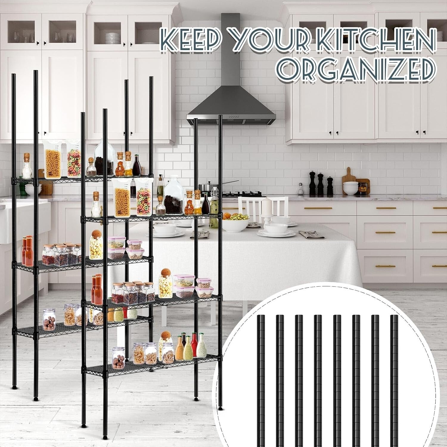 Durable 74 Inch Chrome Shelving Poles with 100 Clips for Versatile Storage