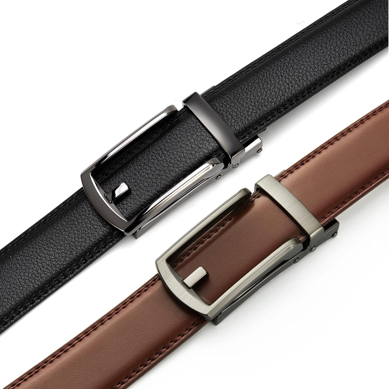 Men's Luxury Leather Ratchet Belt Pack of Two - Adjustable & Scratch Resistant