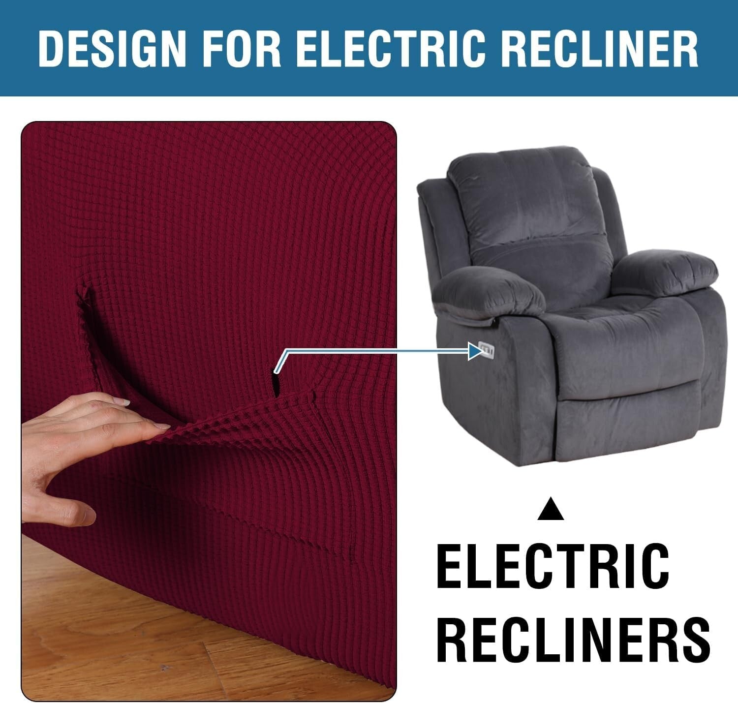 Non-Slip Burgundy Recliner Cover for Standard & Electric Chairs - 1 Pack