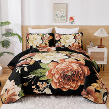 Load image into Gallery viewer, Queen Size 3-Piece Botanical Floral Quilt Set - Lightweight Reversible Coverlet