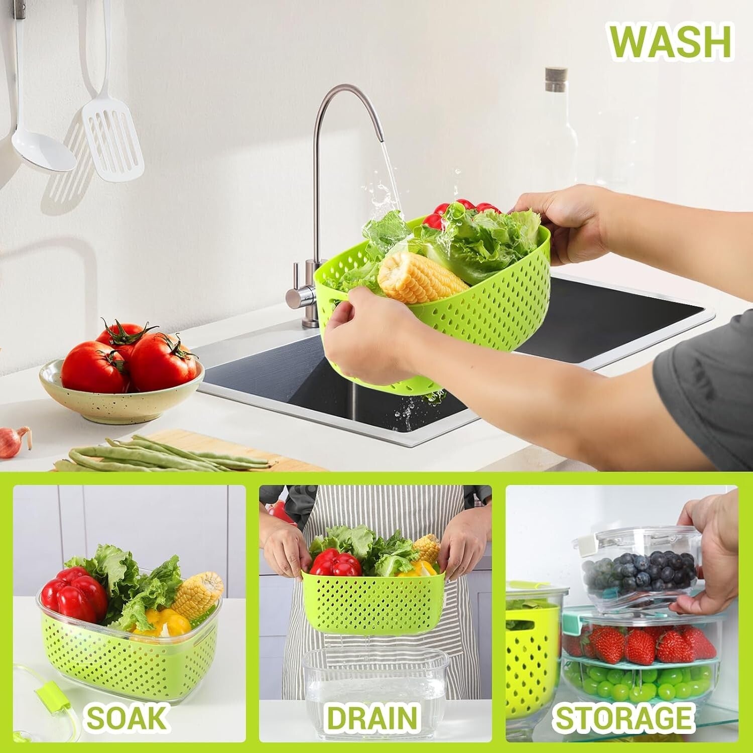 BPA-Free 3-Piece Vegetable & Fruit Storage Set - Keep Produce Fresh & Organized