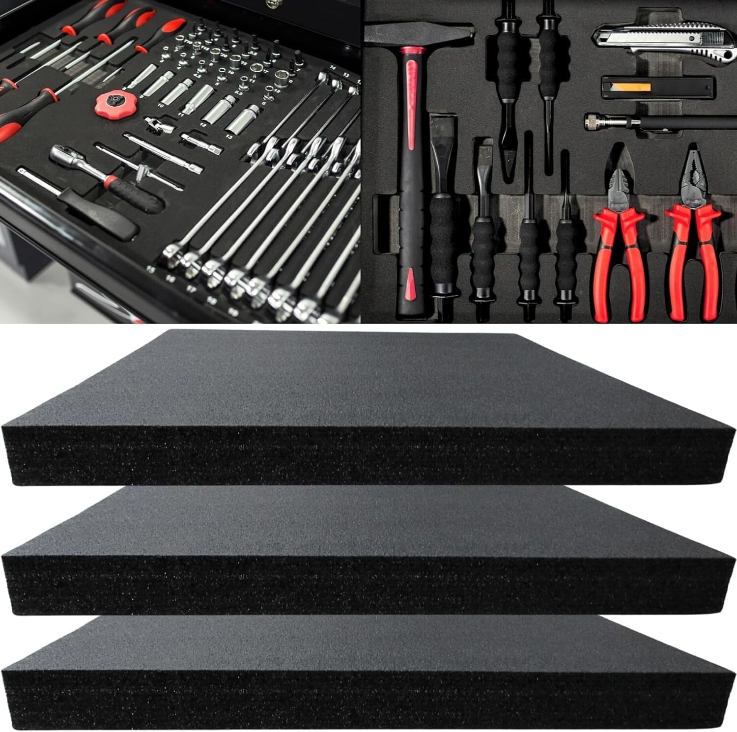Protective Black Polyethylene Tool Box Foam - 3 Pack, Easy to Cut & Install