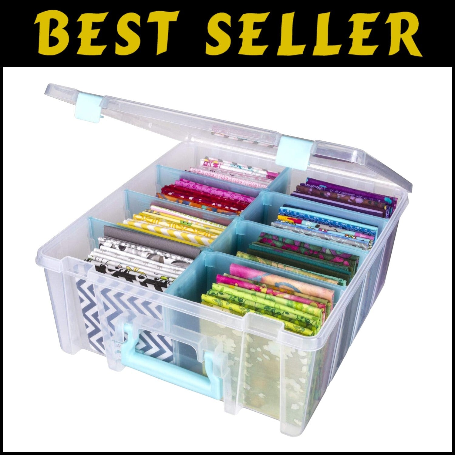 Heavy-Duty Double Deep Craft Organizer with Removable Dividers - Aqua & Clear