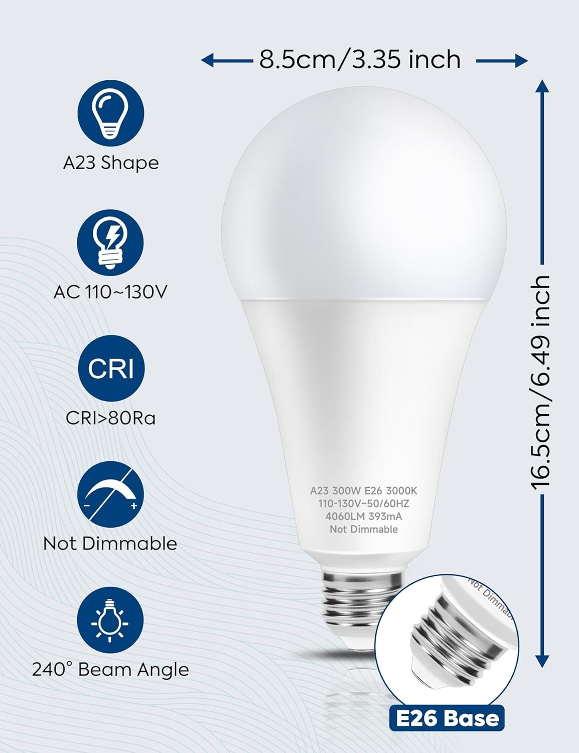 Energy-Efficient 4060LM LED Light Bulb, 33W, 3000K Warm White - Pack of 4