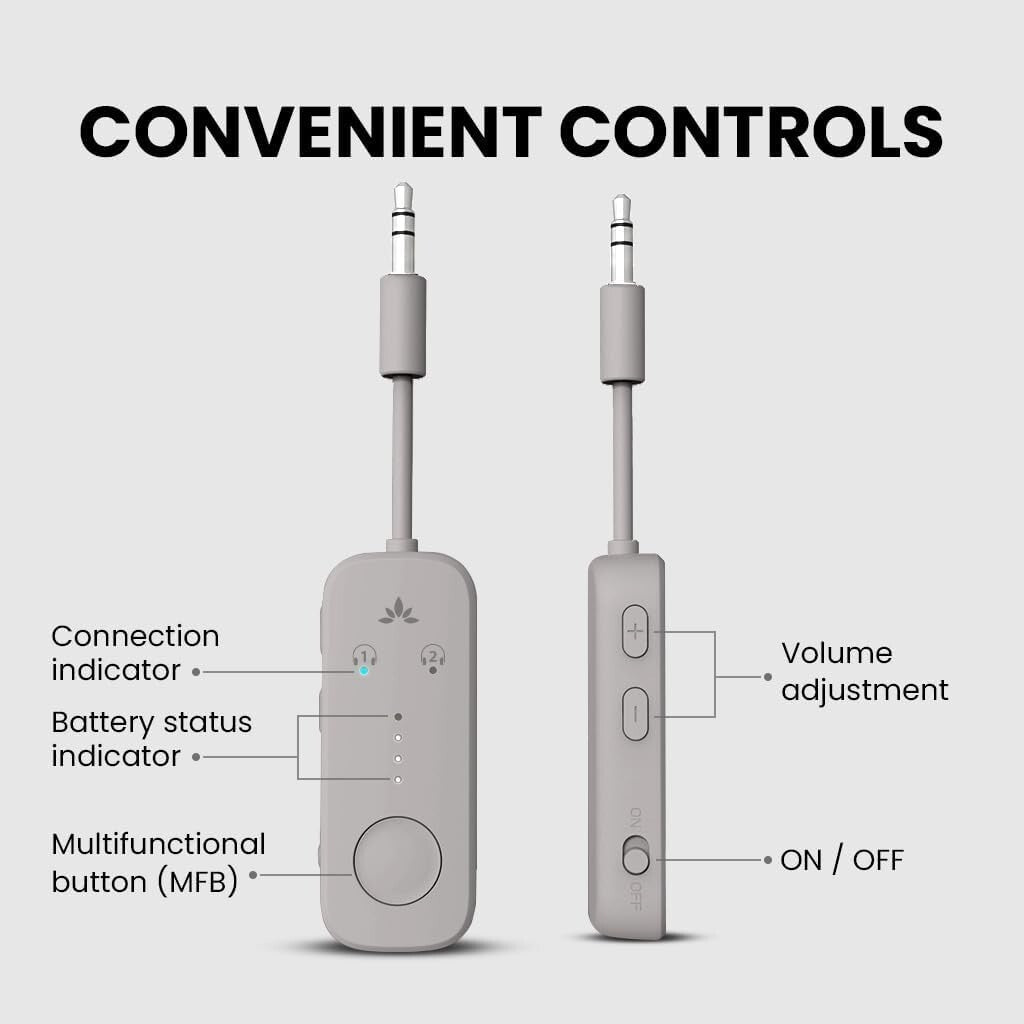 Dual Device Airplane Bluetooth Adapter with aptX Adaptive for Optimal Sound