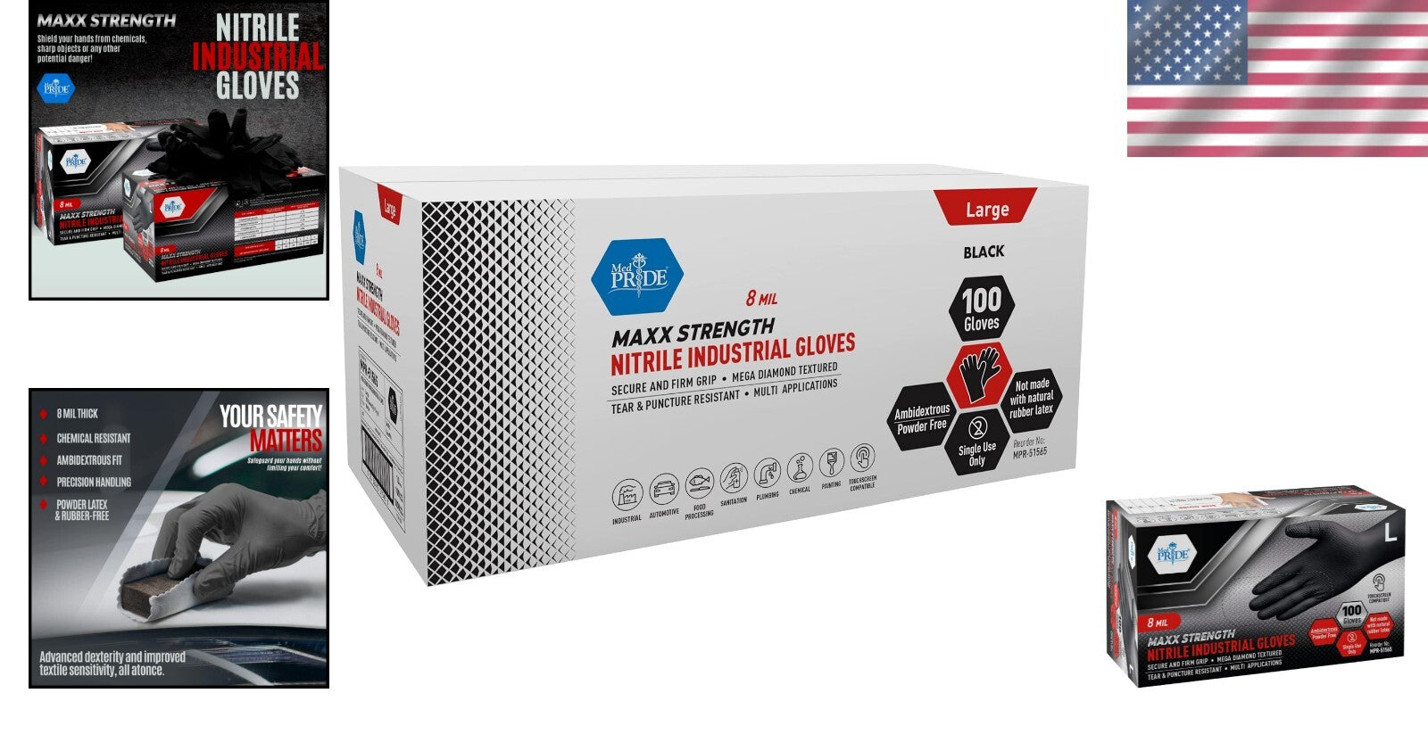 Black Disposable Nitrile Gloves - 8 Mil Thick, Latex-Free & Chemical Resistant
