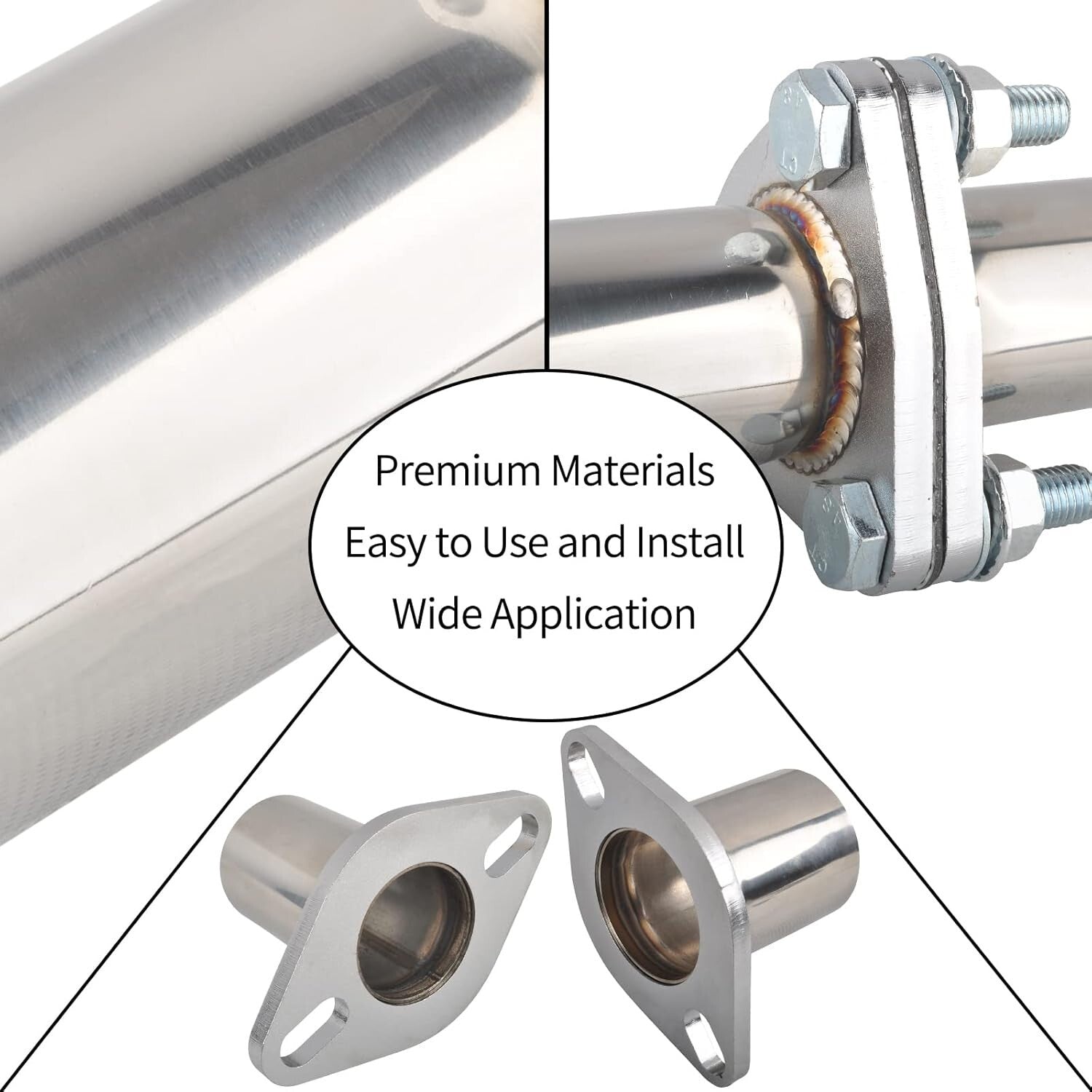 T304 Stainless Steel Exhaust Flange Replacement Kit with Gasket & Bolts - 2.25"