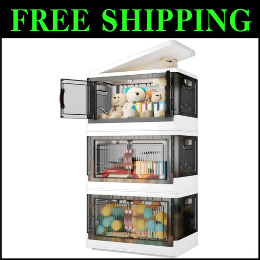 Stackable & Foldable Storage Bins - 3-Piece Set with Lids for Home Organization