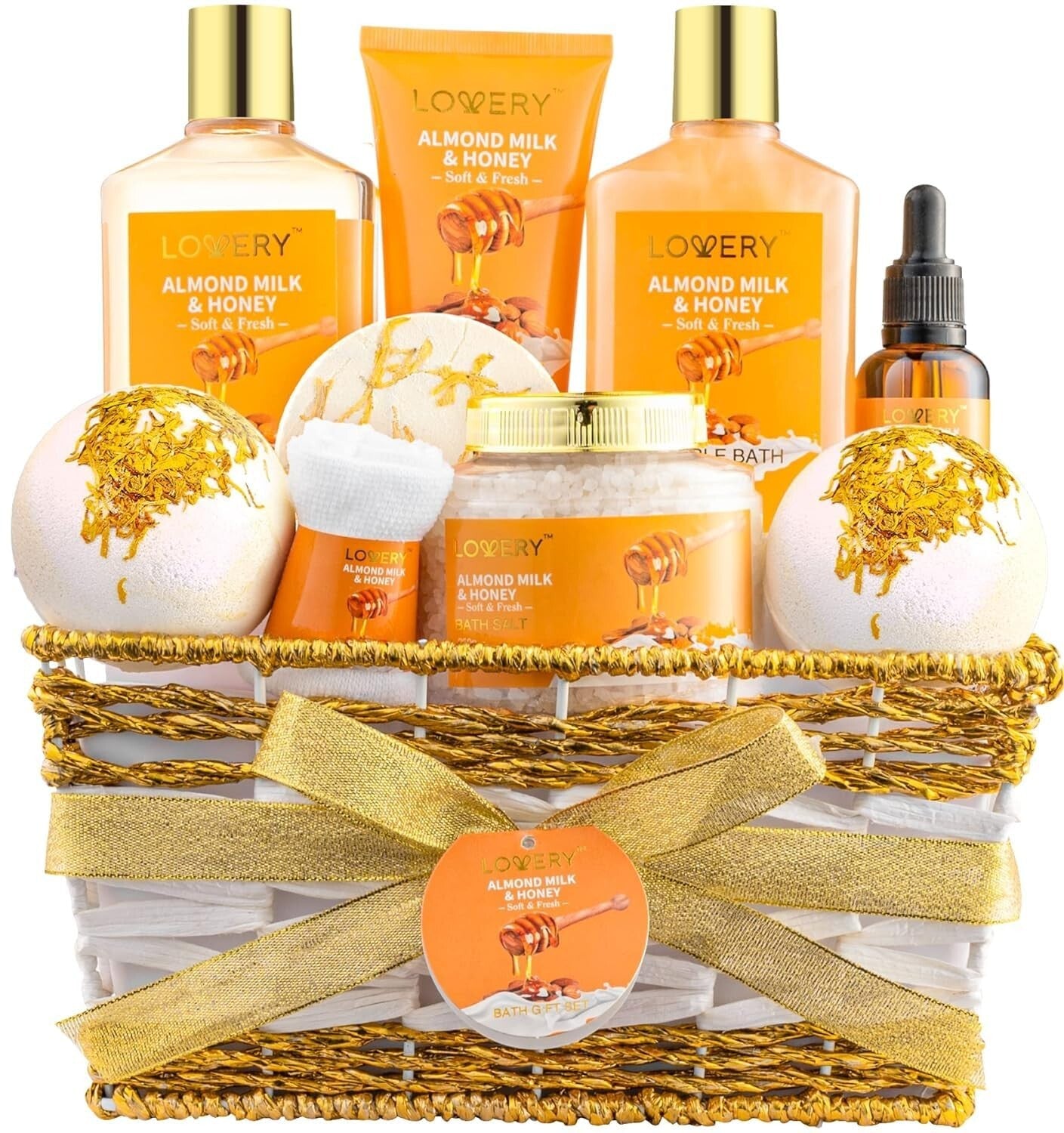 Elegant Spa Gift Set for Women - 10 Pc Almond Milk & Honey Pampering Essentials
