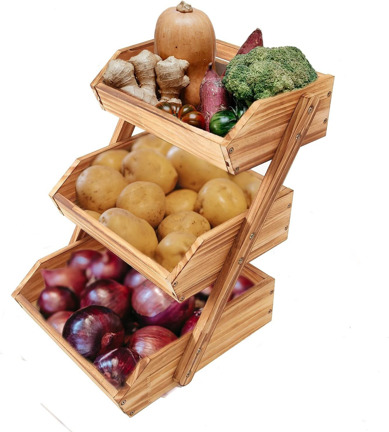 Ample Space 3 Tier Kitchen Fruit and Vegetable Storage Basket in Rustic Brown