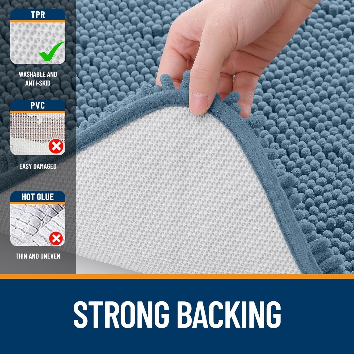 Airy Blue Chenille Bath Mat 30x20 - Plush, Absorbent & Machine Washable Beauty