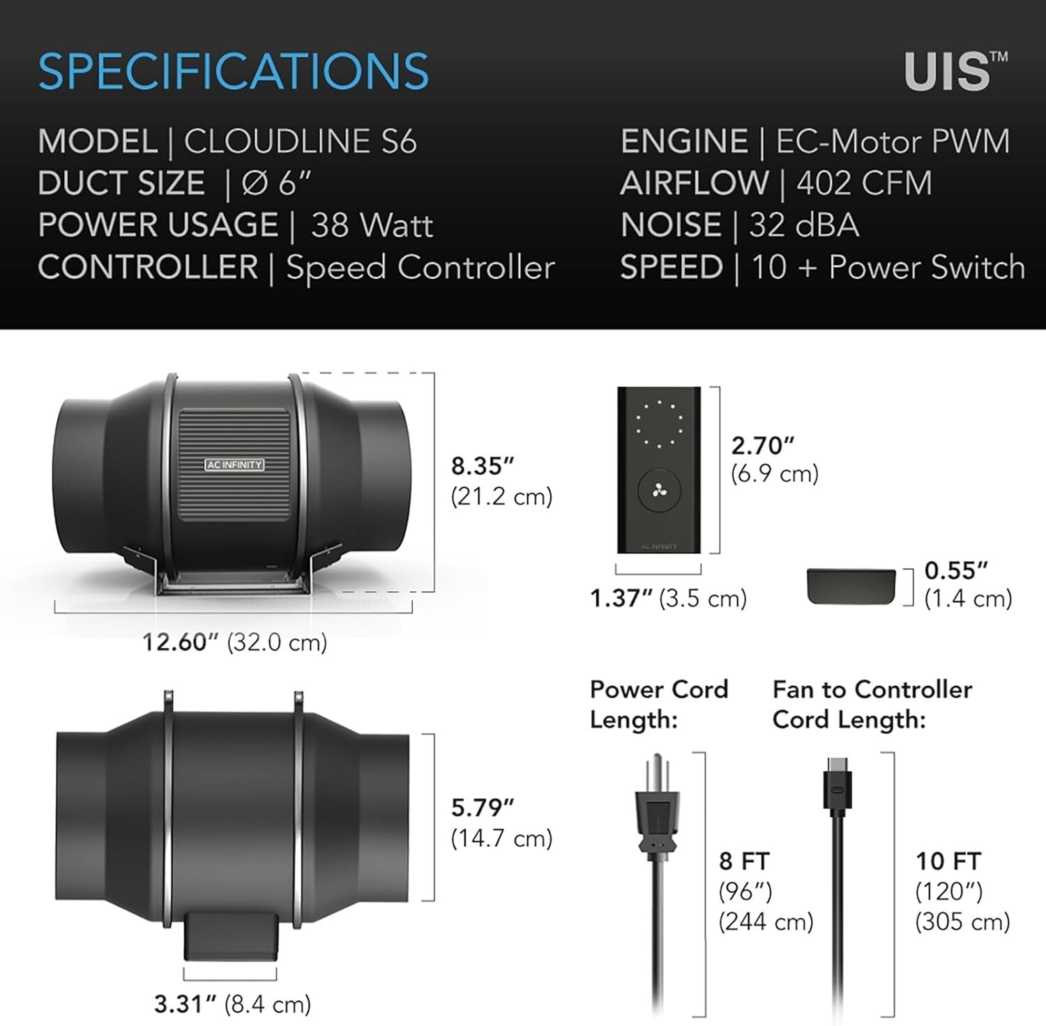 CLOUDLINE PRO S6: Quiet 6" Inline Duct Fan with Smart Speed Control