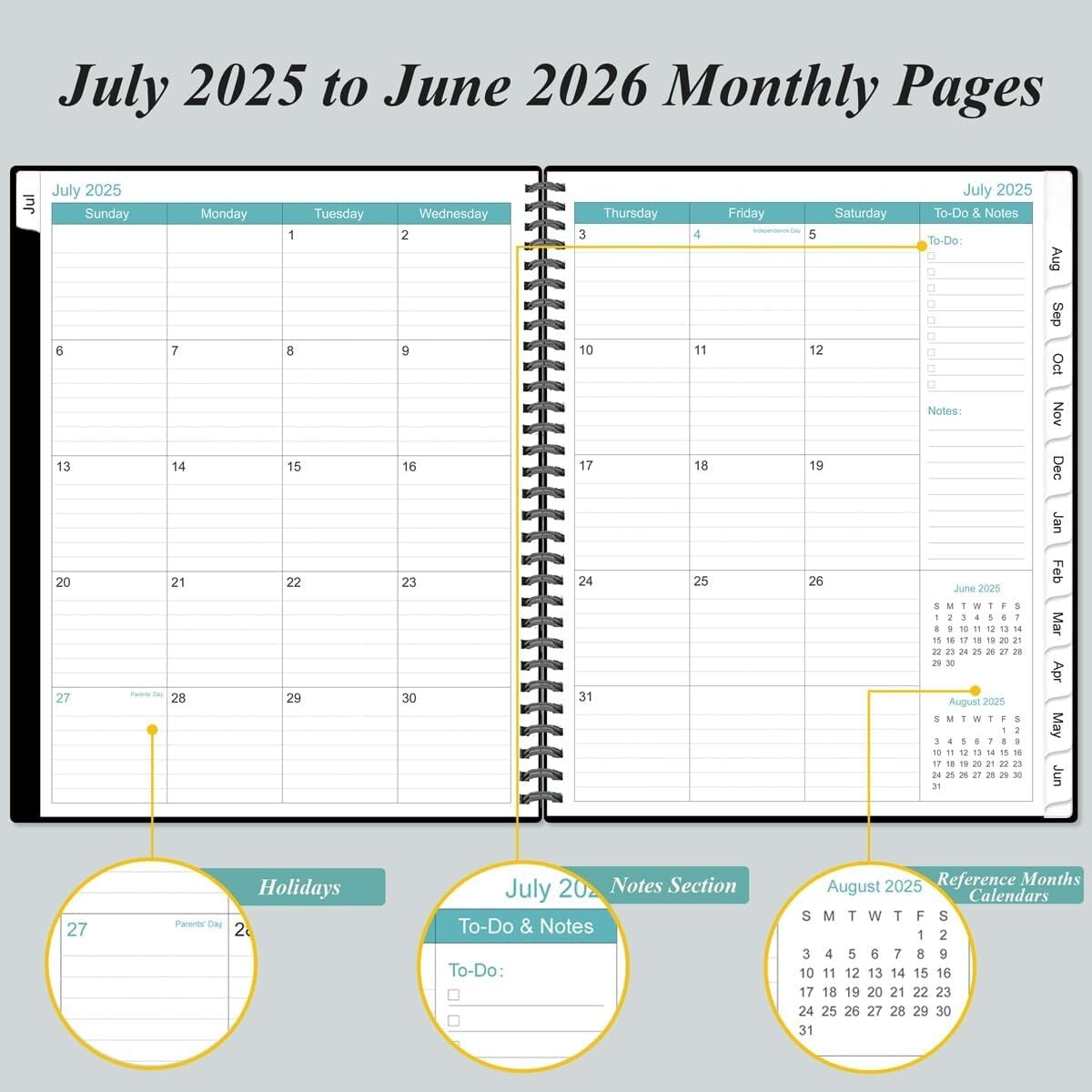 Deluxe 2025-2026 Daily Planner with 12 Monthly Tabs & Thick Ink-Proof Paper