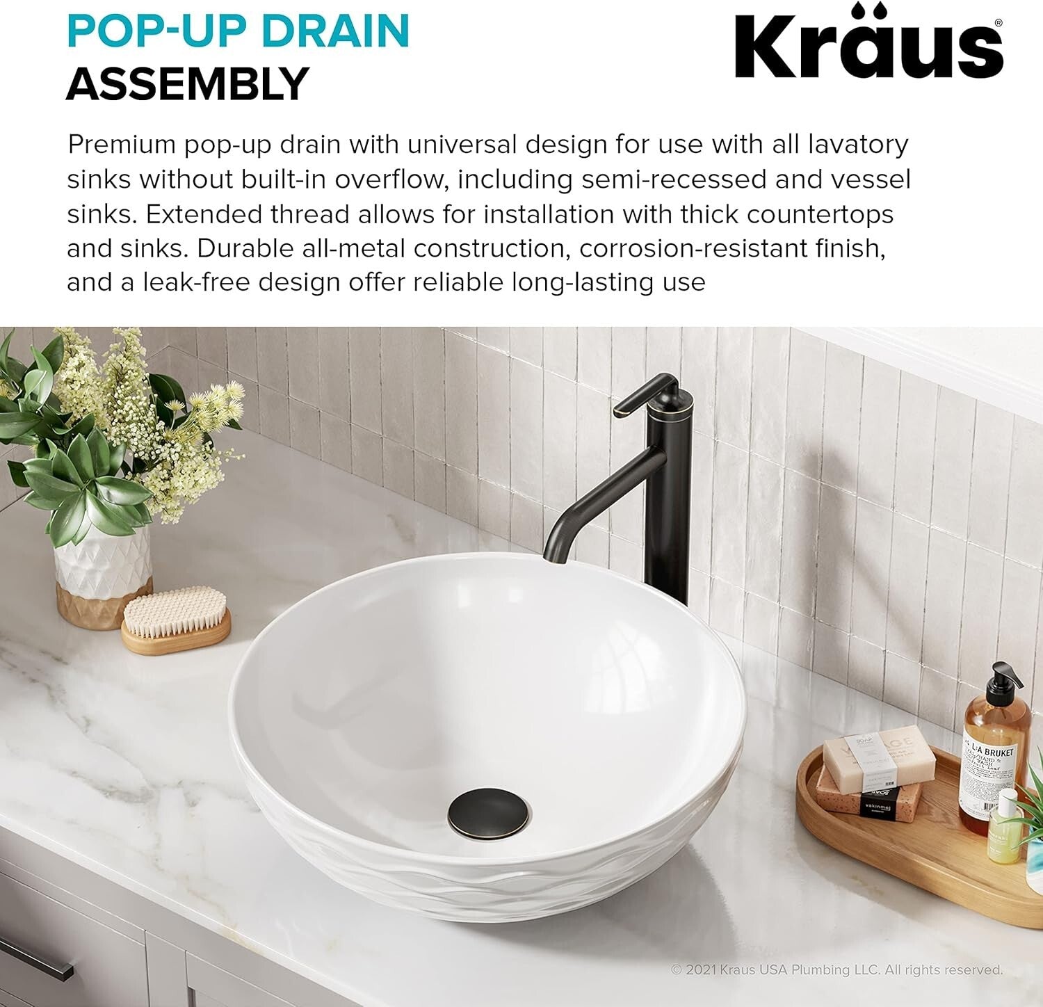 Corrosion-Resistant Pop-Up Sink Drain in Oil Rubbed Bronze for Stylish Bathrooms