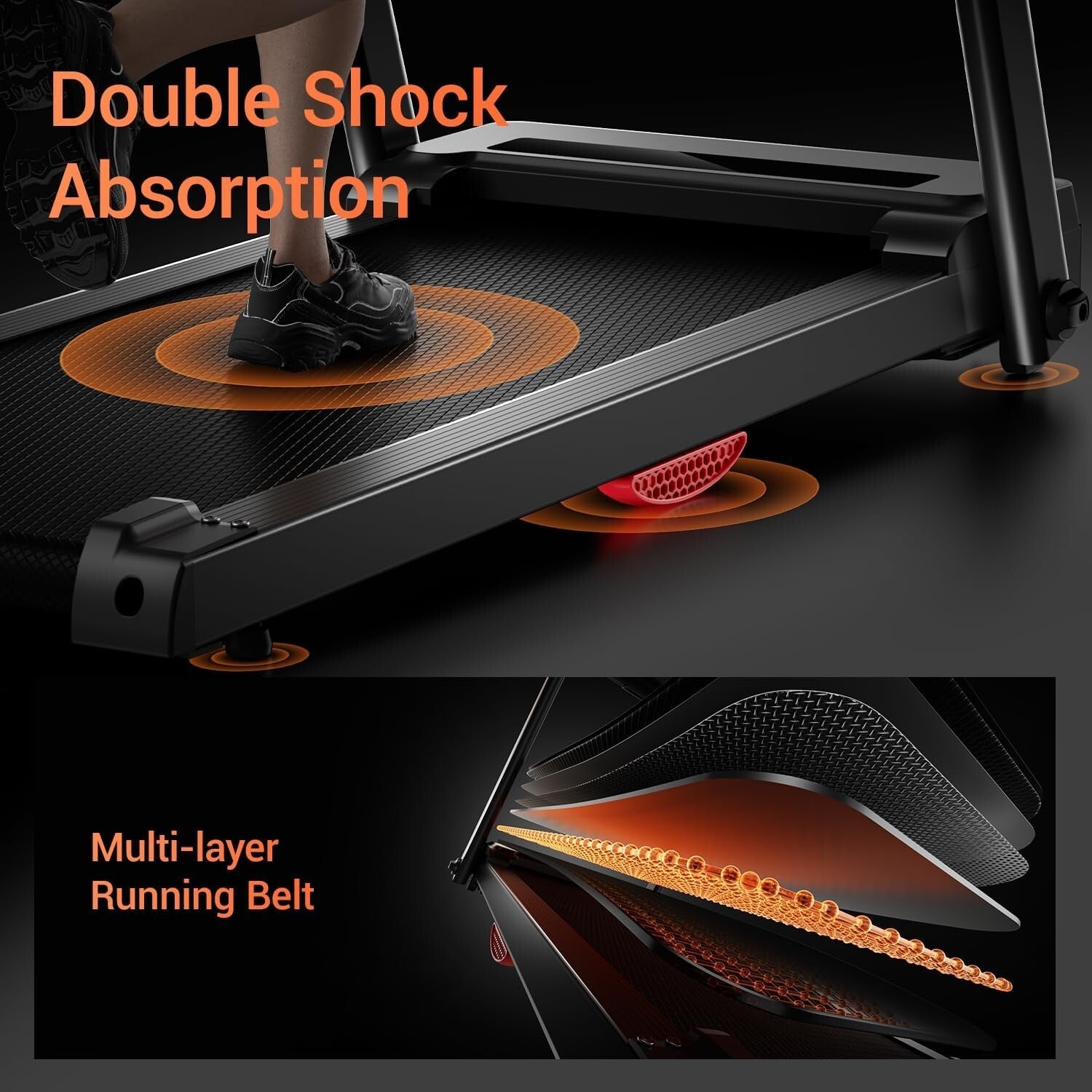 Premium Foldable Treadmill with Dual Cushion and Heart Rate Monitoring, 300lbs