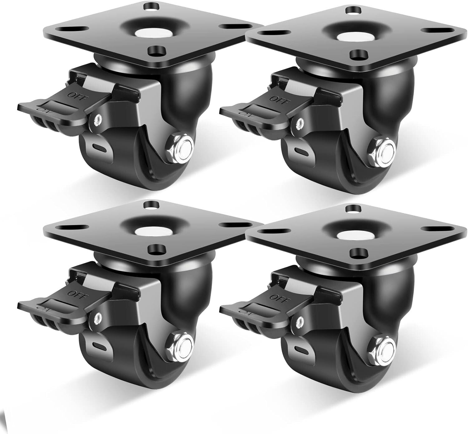 Corrosion-Resistant 2-Inch Caster Wheel Set with 360° Swivel & Brake - 4 Pack