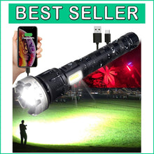 Load image into Gallery viewer, Brightest 10000 Lumens LED Flashlight with Power Bank, Adjustable Focus &amp; Strobe