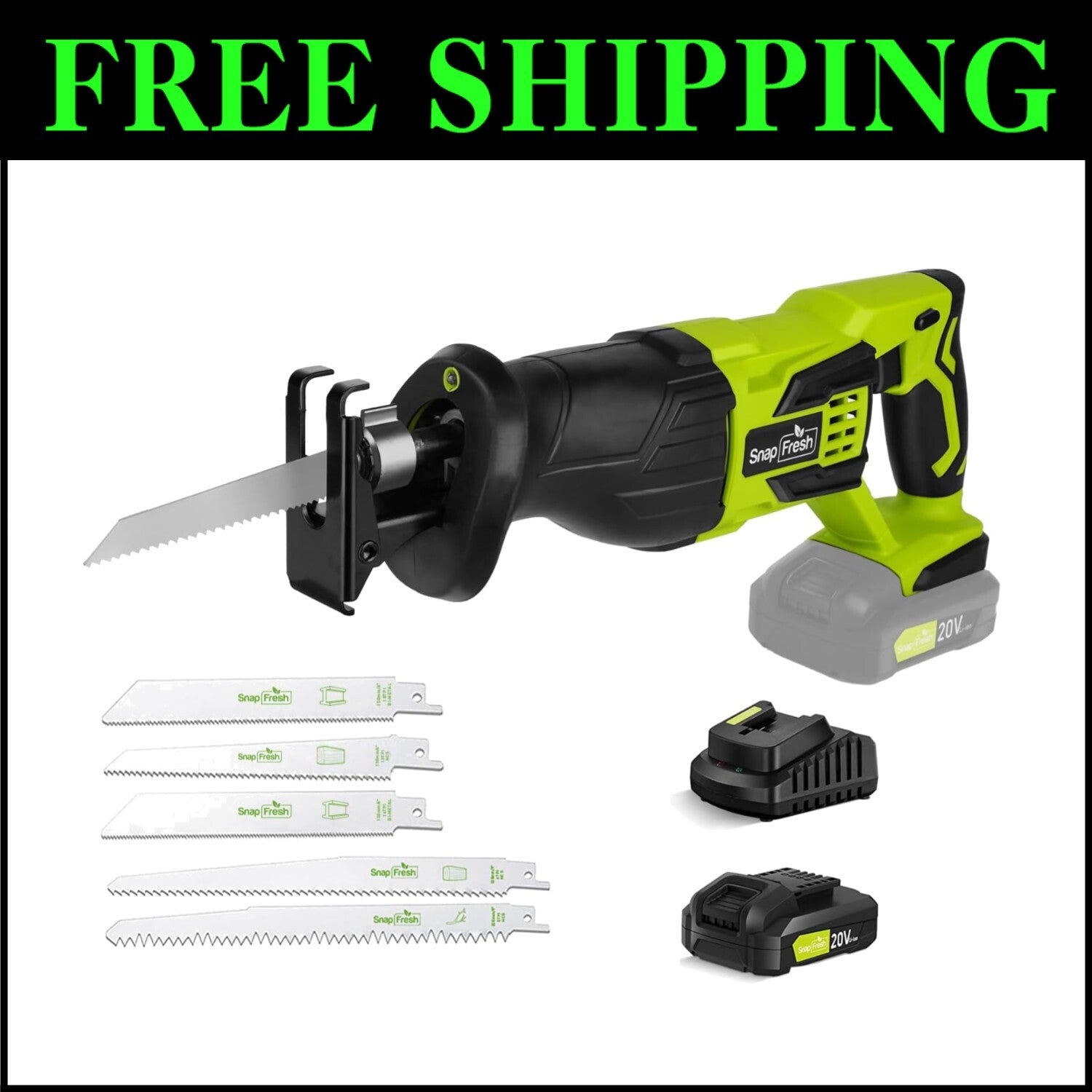 20V Cordless Reciprocating Saw - 3000 SPM, Tool-Free & LED Light for Precision