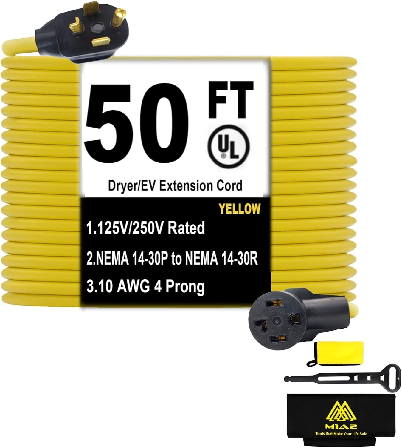 10 Gauge 50FT NEMA 14-30 Extension Cord - Ideal for Dryers and Level 2 Charging