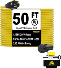 Load image into Gallery viewer, 10 Gauge 50FT NEMA 14-30 Extension Cord - Ideal for Dryers and Level 2 Charging