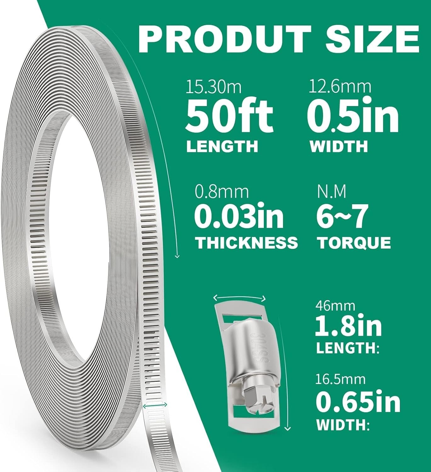 50FT Stainless Steel Hose Clamp Kit - Adjustable Metal Strapping & 20 Fasteners