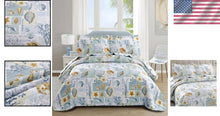 Load image into Gallery viewer, Reversible Ocean-Themed Full/Queen Quilt Set with Vintage Seashell Pillow Shams