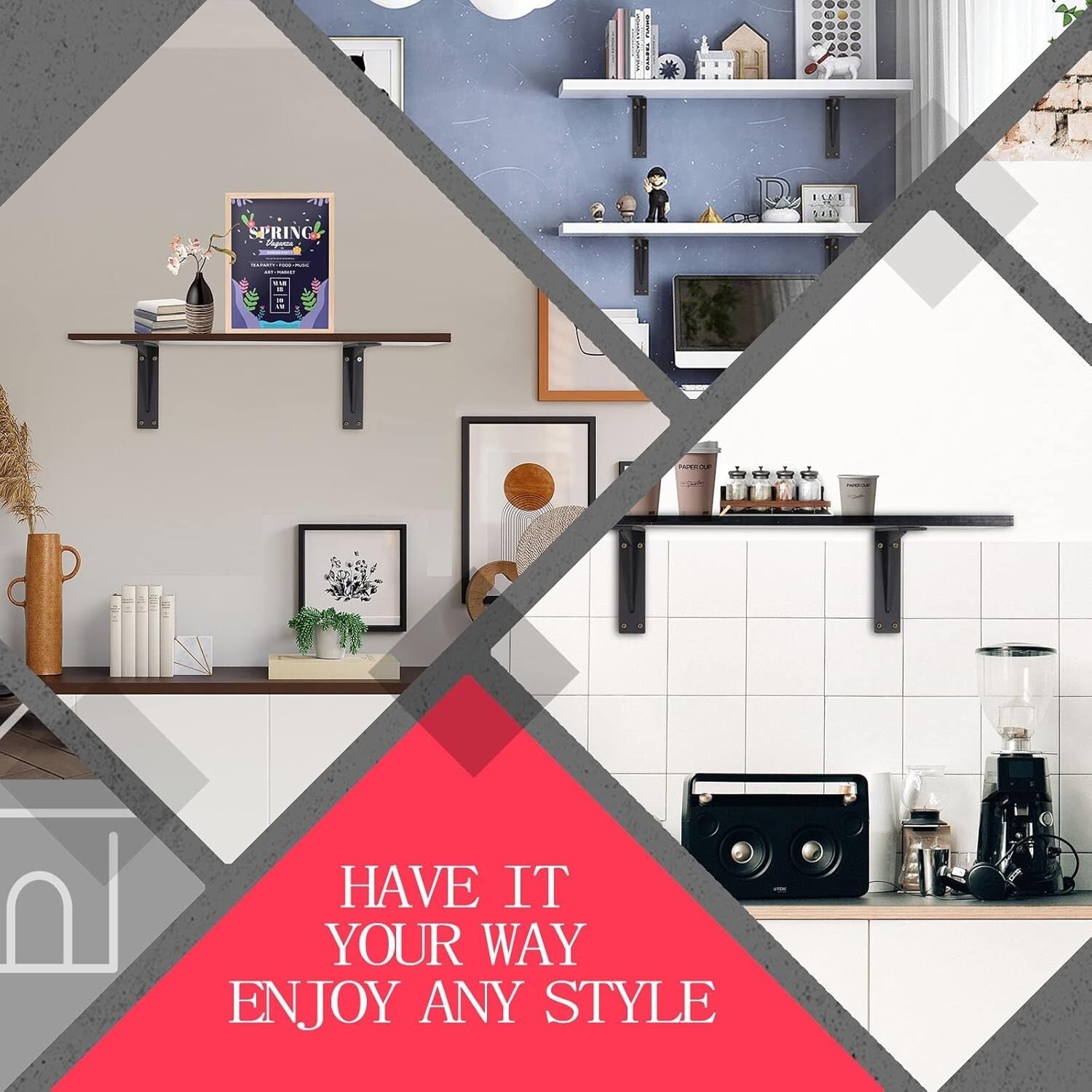 Pack of 4 Heavy-Duty Corner Brackets, 20” Black Steel Design for Stylish Support