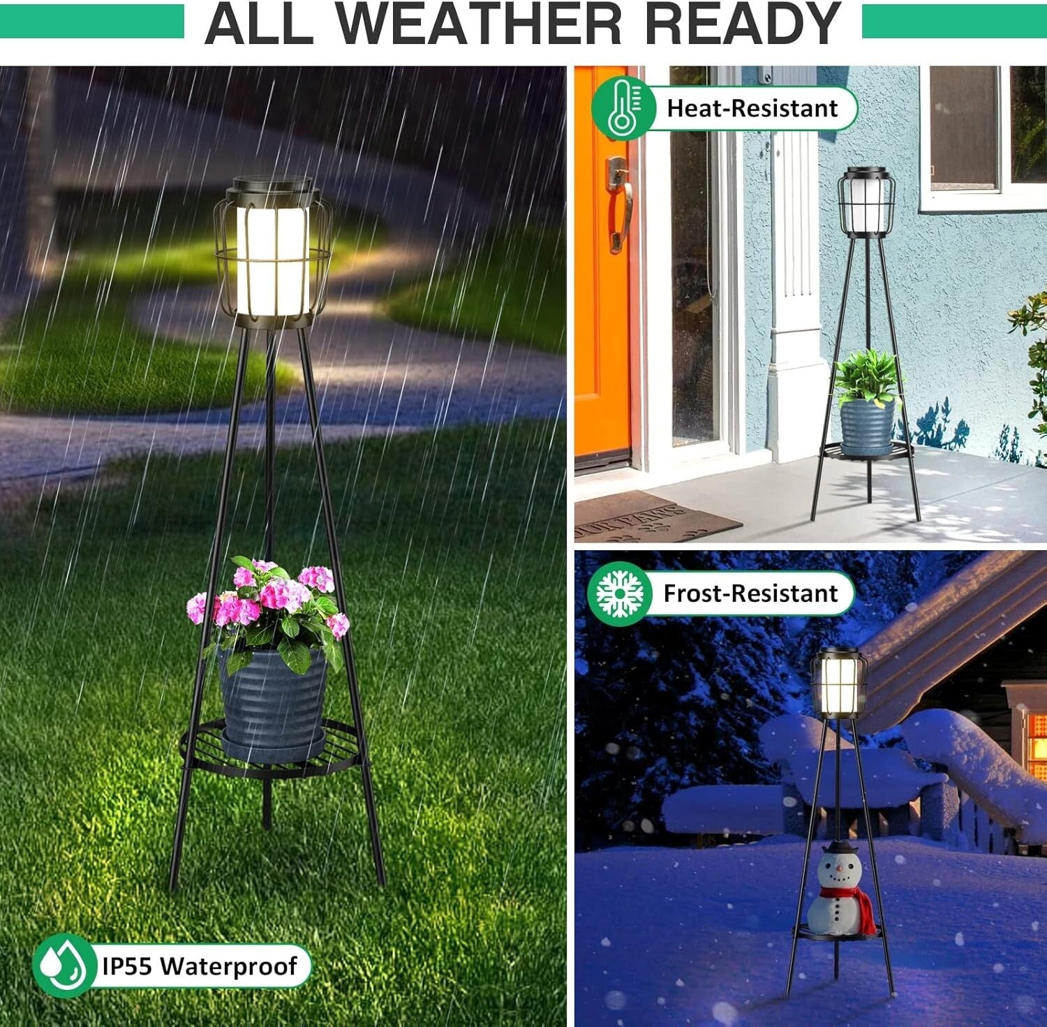 Art Deco Waterproof Solar Floor Lamps - 2 Pack with Touch Control & Metal Base